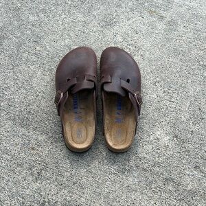 Boston Birkenstocks: brown, size 38, narrow fit, oiled leather.
